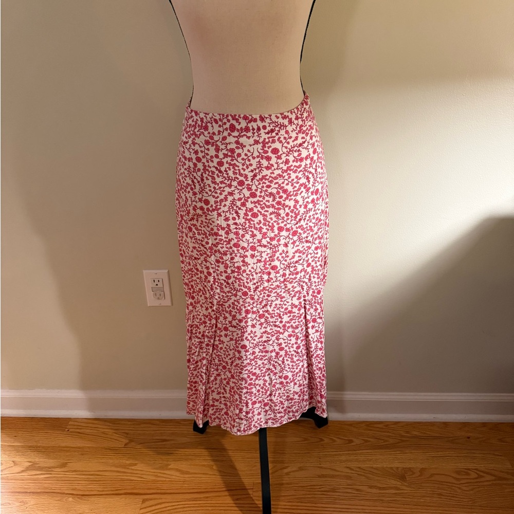 6 Shore Road Pink and White Midi Pencil Skirt with Slit